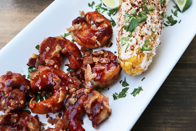 Bourbon Bacon BBQ Shrimp & Grilled Mexican-Style Corn | Sweet Baby Ray’s