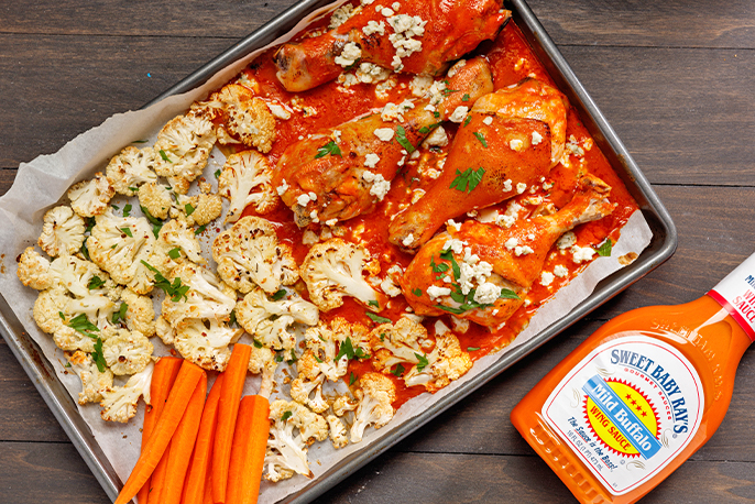 Buffalo Sheet Pan Chicken & Cauliflower | Sweet Baby Ray’s