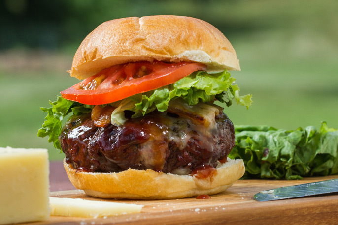 Harpoon IPA BBQ Bacon Cheddar Burger | Sweet Baby Ray’s