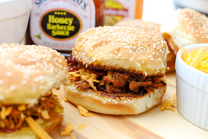 Honey Barbecue Shredded Chicken Sandwiches | Sweet Baby Ray’s