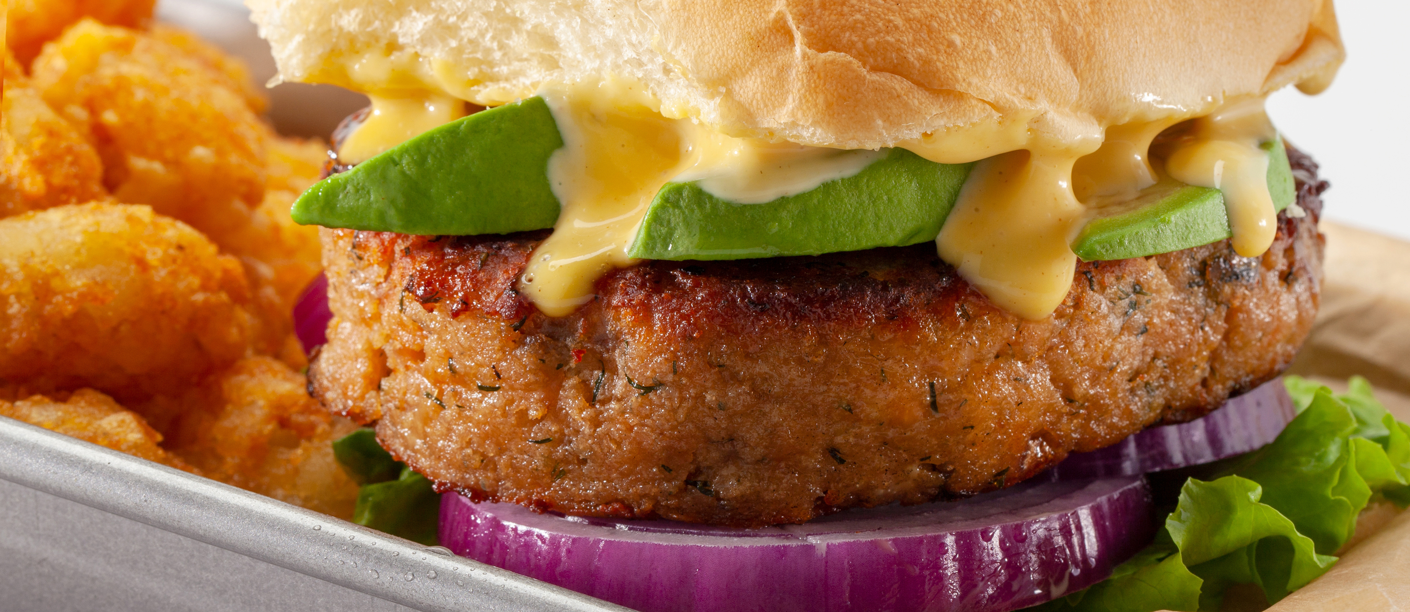 Salmon Burgers with Avocado and Honey Mustard